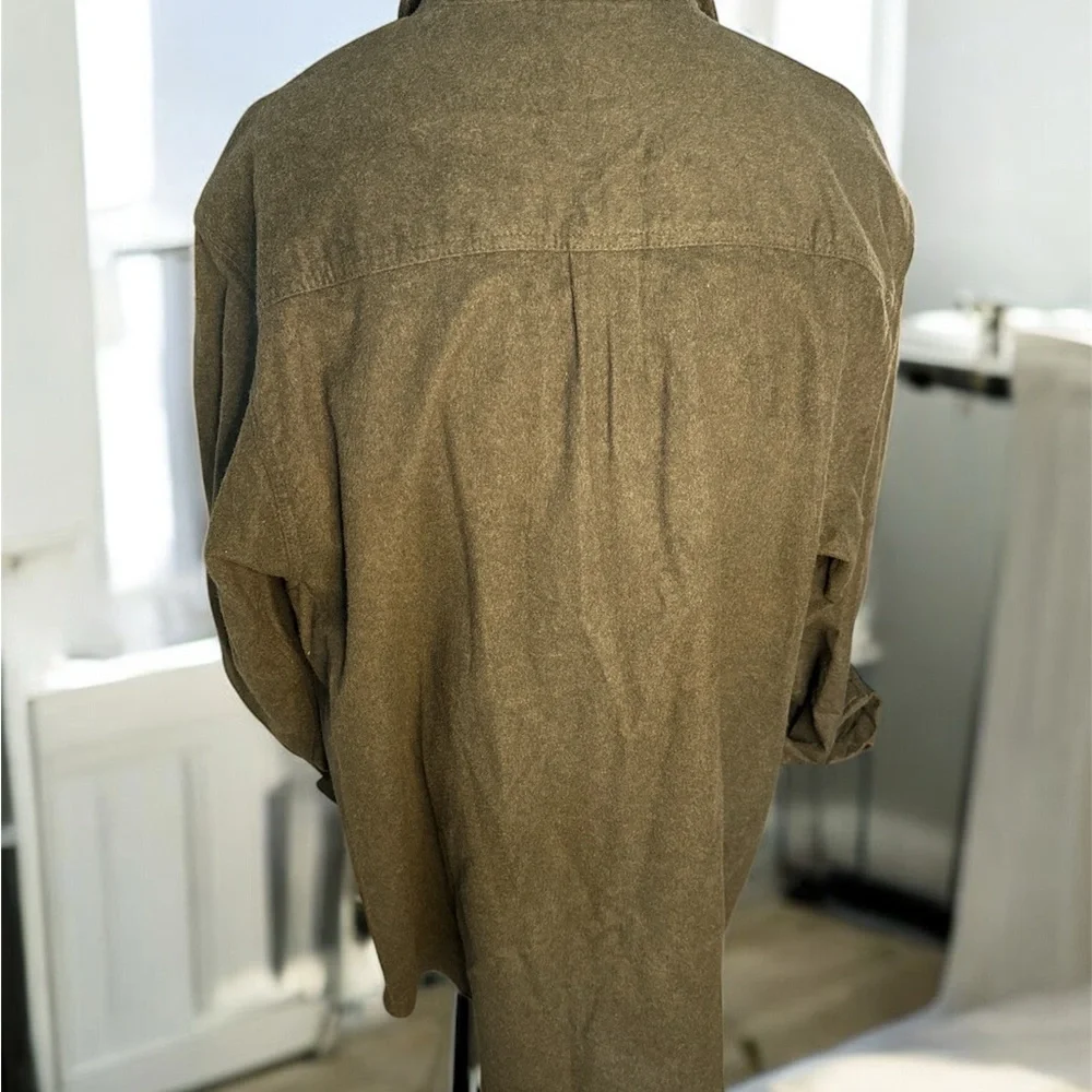 Heavy Chamois Flannel Shirt Olive Green Button Pocket NWOT Mens Size Large